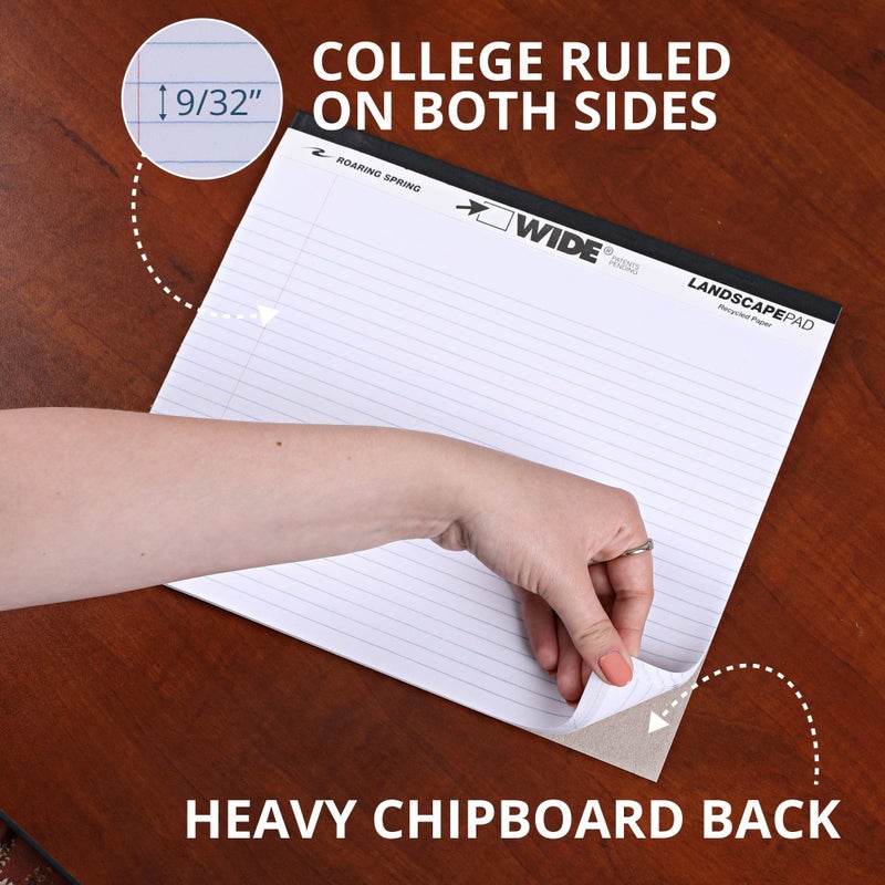 ROARING SPRING Wide Landscape Legal Pad, White, 2 Pads, 11" x 9.5", College-Ruled with Margin, 20 lb Recycled Paper, 40 Perforated Sheets, Made in USA - Image 5